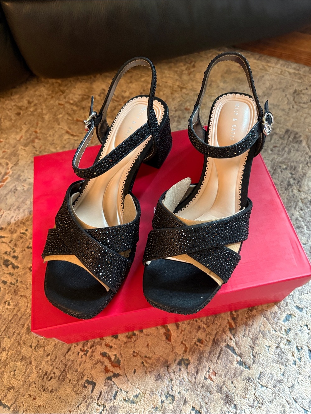 Kelly & Katie Black Embellished Slingback Heels